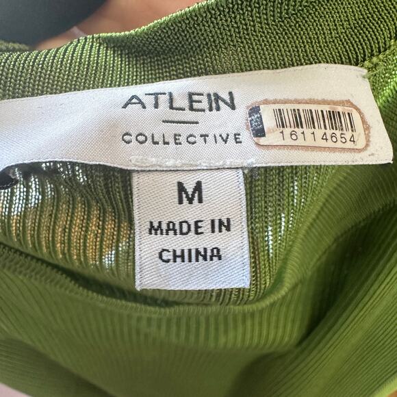 Atlein Chartreuse Knit Midi Tank Dress MEDIUM Bodycon Silky Ruched Designer $445 - Picture 10 of 10